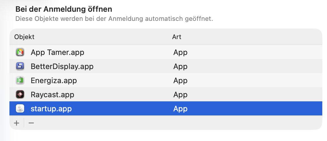macOS Anmeldeobjekte Einstellungen